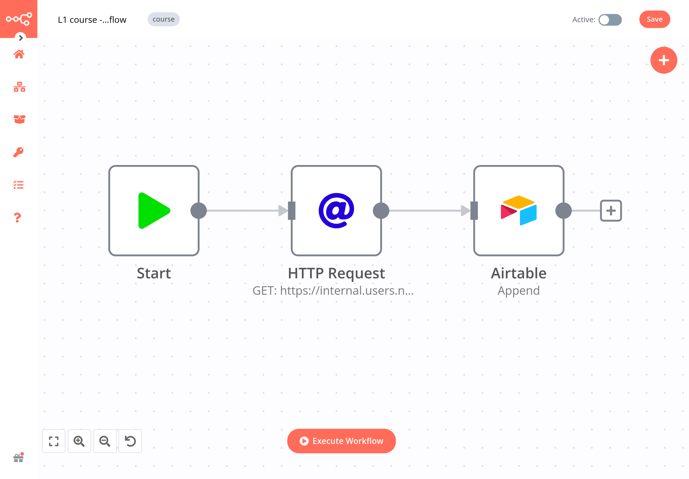 Workflow with the Airtable node