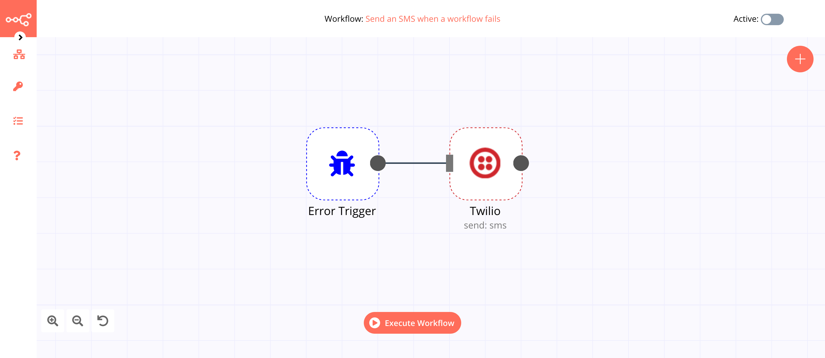 A workflow with the Error Trigger node