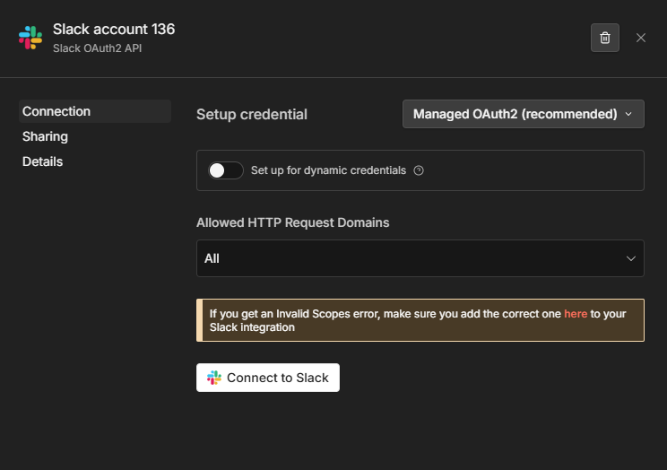 Managed OAuth credential setup for Slack on n8n Cloud
