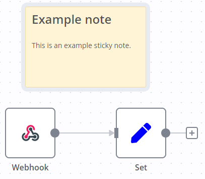 Screenshot of a basic workflow with an example sticky note